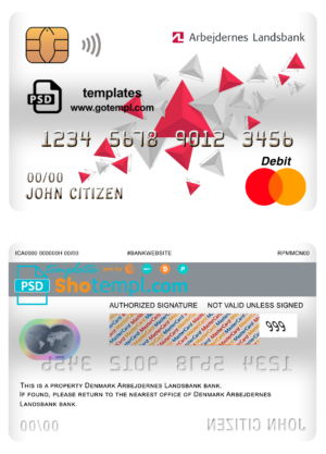 editable template, Denmark Arbejdernes Landsbank mastercard debit card template in PSD format, fully editable