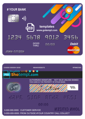 editable template, # detail line universal multipurpose bank mastercard debit credit card template in PSD format, fully editable