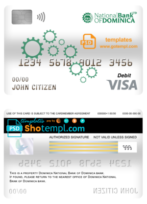 editable template, Dominica National Bank of Dominica visa card debit card template in PSD format, fully editable