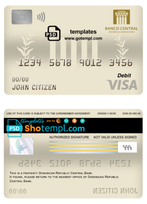 editable template, Dominican Republic Central bank Of the Dominican Republic visa card debit card template in PSD format, fully editable