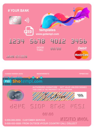 editable template, # draw colorful universal multipurpose bank mastercard debit credit card template in PSD format, fully editable