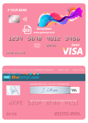 editable template, # draw colorful universal multipurpose bank visa credit card template in PSD format, fully editable
