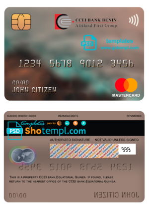editable template, Equatorial Guinea CCEI Bank mastercard template in PSD format, fully editable