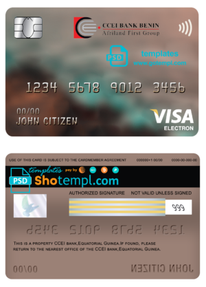 editable template, Equatorial Guinea CCEI Bank visa electron card template in PSD format, fully editable