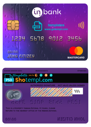 editable template, Estonia Inbank mastercard template in PSD format, fully editable