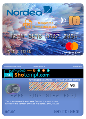 editable template, Finland Nordea bank mastercard template in PSD format, fully editable