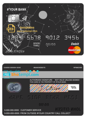 editable template, # galaxy wolf universal multipurpose bank mastercard debit credit card template in PSD format, fully editable