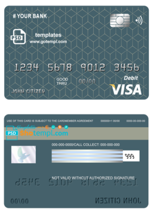 editable template, # geometric simple universal multipurpose bank visa credit card template in PSD format, fully editable