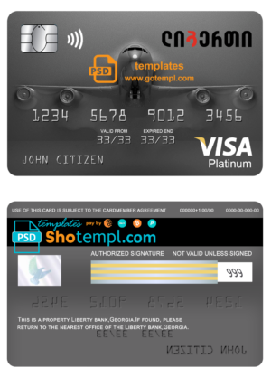 editable template, Georgia Liberty bank visa platinum card template in PSD format, fully editable