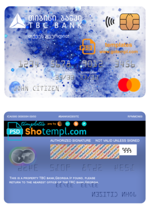 editable template, Georgia TBC bank mastercard template in PSD format, fully editable