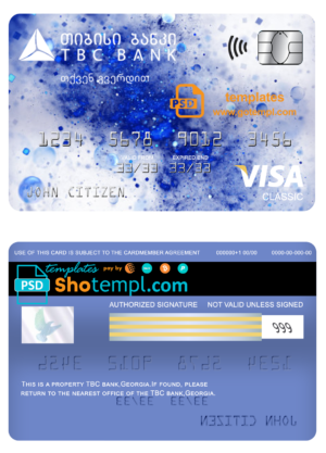 editable template, Georgia TBC bank visa classic card template in PSD format, fully editable