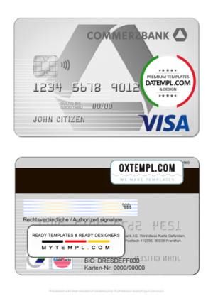 editable template, Germany Commerzbank visa card template in PSD format, fully editable