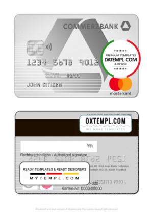 editable template, Germany Commerzbank Bank mastercard template in PSD format, fully editable