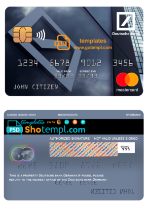 editable template, Germany Deutsche bank mastercard template in PSD format, fully editable
