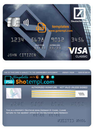 editable template, Germany Deutsche bank visa classic card template in PSD format, fully editable