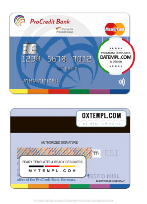 editable template, Germany ProCredit Bank mastercard credit card template in PSD format, fully editable