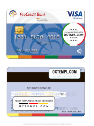 editable template, Germany ProCredit Bank visa business credit card template in PSD format, fully editable