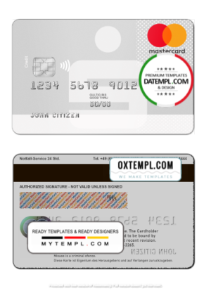 editable template, Germany Sparkasse Bank mastercard card template in PSD format, fully editable