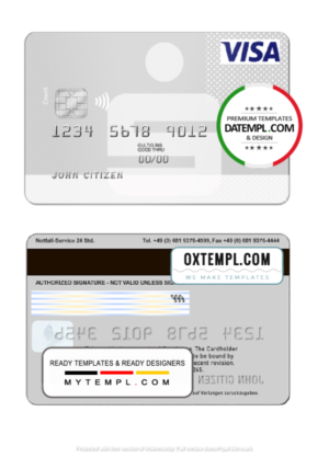 editable template, Germany Sparkasse Bank visa card template in PSD format, fully editable