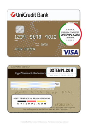 editable template, Germany UniCredit Bank visa credit card template in PSD format, fully editable