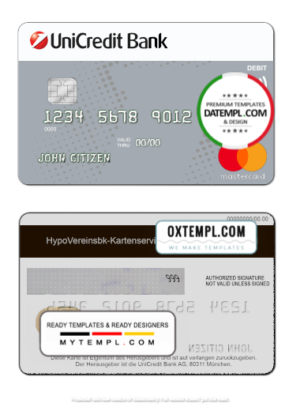editable template, Germany UniCredit Bank mastercard credit card template in PSD format, fully editable