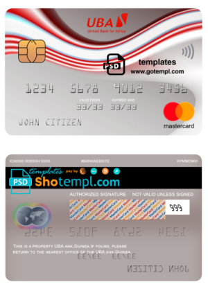 editable template, Guinea UBA bank mastercard template in PSD format, fully editable