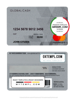 editable template, Hong Kong Global Cash mastercard template in PSD format