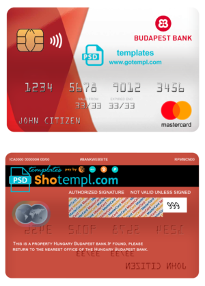 editable template, Hungary Budapest bank mastercard, fully editable template in PSD format