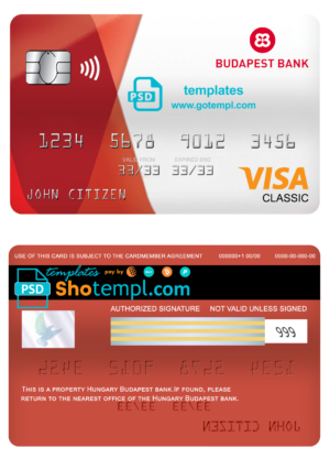 editable template, Hungary Budapest bank visa classic card, fully editable template in PSD format