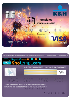 editable template, Hungary K&H bank visa classic card, fully editable template in PSD format