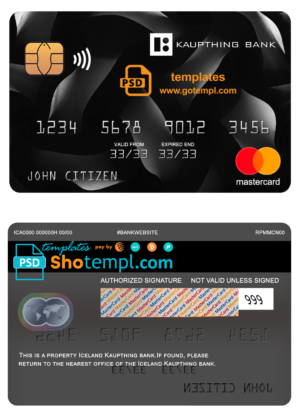 editable template, Iceland Kaupthing bank mastercard, fully editable template in PSD format