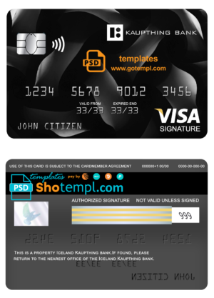 editable template, Iceland Kaupthing bank visa signature card, fully editable template in PSD format