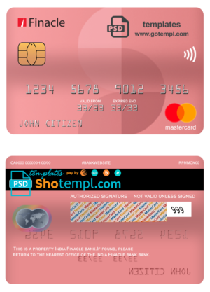 editable template, India Finacle bank mastercard, fully editable template in PSD format