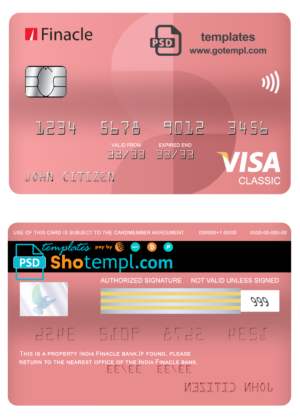 editable template, India Finacle bank visa classic card, fully editable template in PSD format