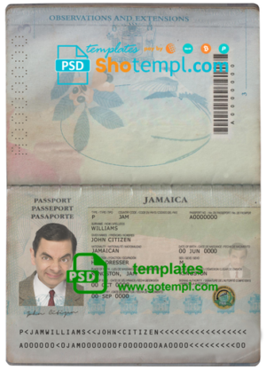 editable template, Jamaica passport template in PSD format, fully editable