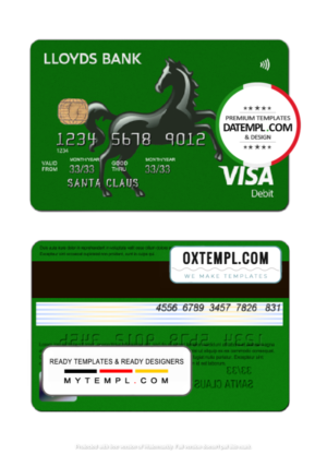 editable template, United Kingdom Lloyds credit card template in PSD format, fully editable