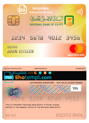 editable template, Egypt National Bank mastercard template in PSD format, fully editable