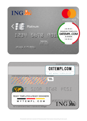 editable template, Netherlands ING Bank mastercard template in PSD format, fully editable