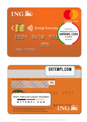 editable template, Netherlands ING Orange mastercard template in PSD format, fully editable