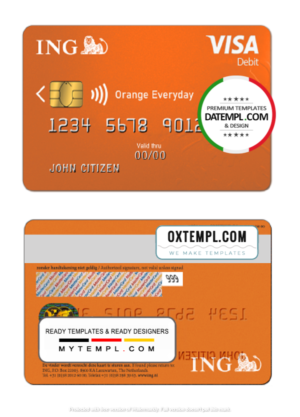 editable template, Netherlands ING Orange visa card template in PSD format, fully editable