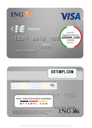 editable template, Netherlands ING Bank visa card template in PSD format, fully editable