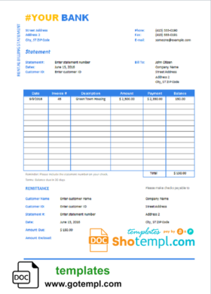 editable template, # universal bank statement template in Word format
