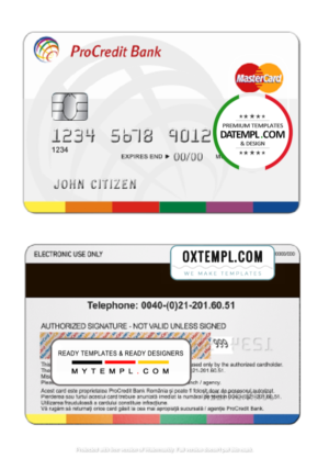 editable template, Romania ProCredit Bank mastercard credit card template in PSD format, fully editable