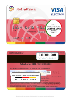 editable template, Romania ProCredit Bank visa electron credit card template in PSD format, fully editable