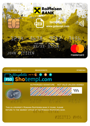 editable template, Romania Raiffeisen bank mastercard, fully editable template in PSD format