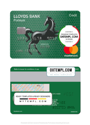 editable template, United Kingdom Lloyds platinum mastercard template in PSD format, fully editable