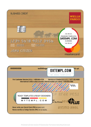 editable template, USA Wells Fargo bank mastercard template in PSD format, fully editable