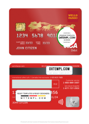 editable template, USA Wells Fargo bank visa debit card template in PSD format, fully editable