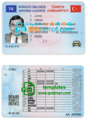 editable template, Turkey driving license template in PSD format, fully editable