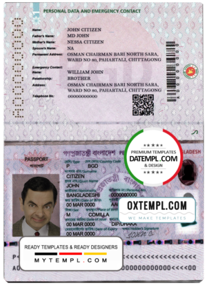 editable template, Bangladesh e-passport template in PSD format (2020 - present)